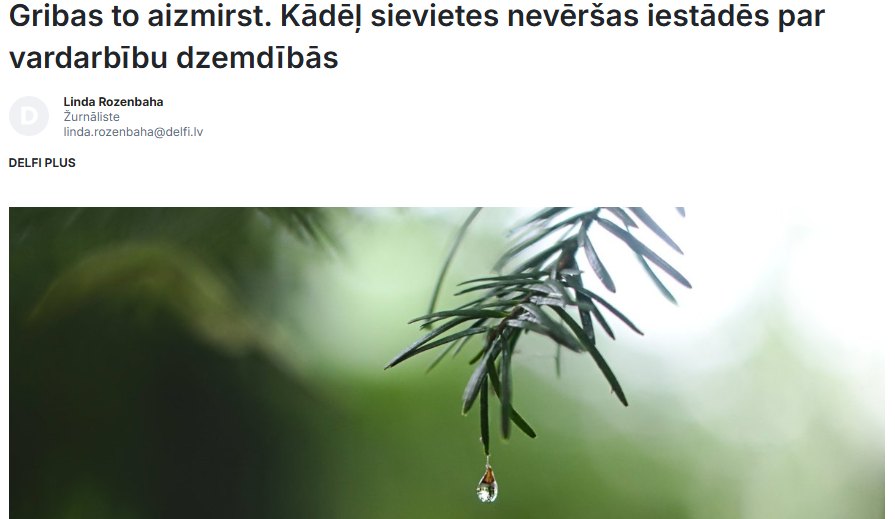 Raksts “Gribas to aizmirst. Kādēļ sievietes nevēršas iestādēs par vardarbību dzemdībās” portālā “Delfi”