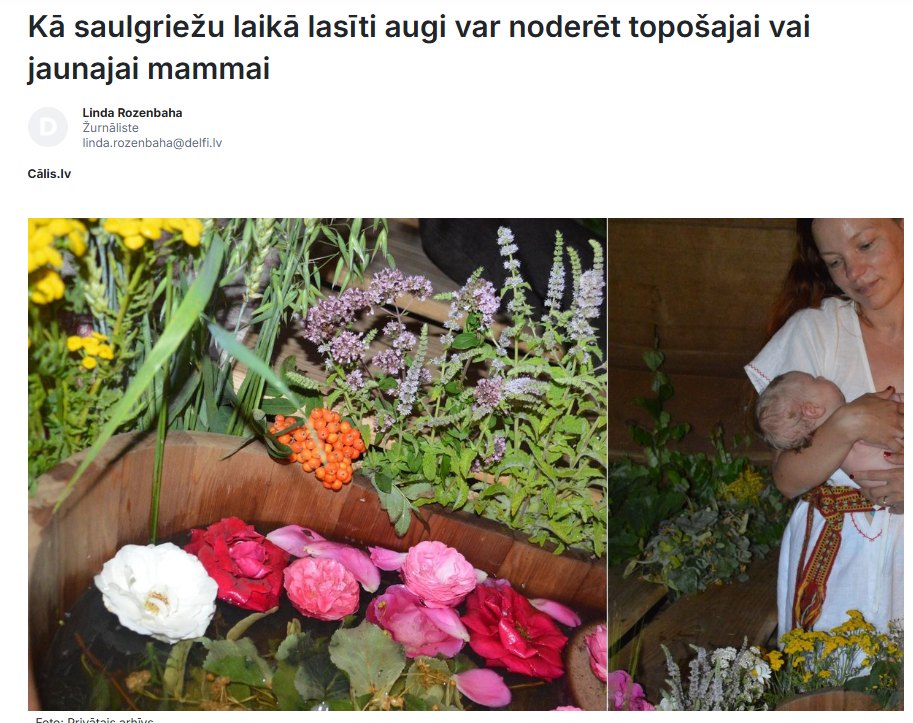 Raksts “Kā saulgriežu laikā lasīti augi var noderēt topošajai vai jaunajai mammai” portālā “Delfi”