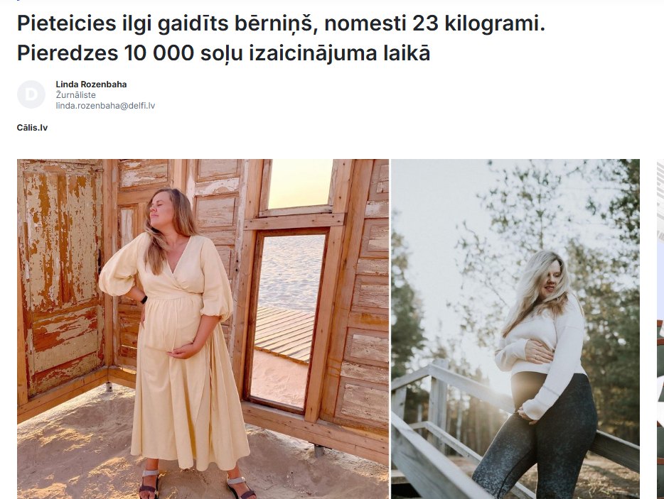 Raksts “Pieteicies ilgi gaidīts bērniņš, nomesti 23 kilogrami. Pieredzes 10 000 soļu izaicinājuma laikā” portālā “Delfi”
